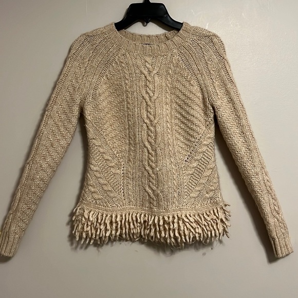 Banana Republic-Cable Knit Fringe Hem Sweater - Picture 1 of 15
